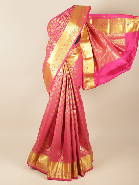 

Pothys Pink & Gold-Toned Ethnic Motifs Zari Art Silk Saree