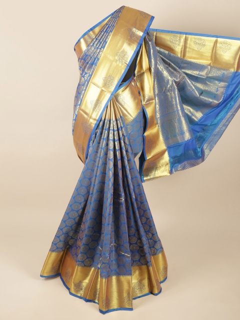

Pothys Blue & Gold-Toned Ethnic Motifs Zari Art Silk Saree