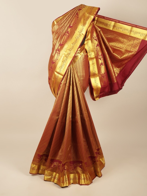 

Pothys Maroon & Gold-Toned Ethnic Motifs Zari Art Silk Saree