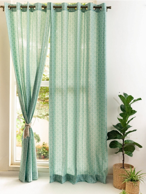 

The Yellow Dwelling Turquoise Blue Geometric Cotton Sheer Door Curtain