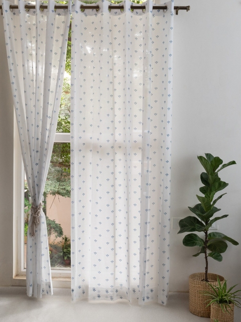 

The Yellow Dwelling White & Blue Floral Printed Sheer Door Curtain