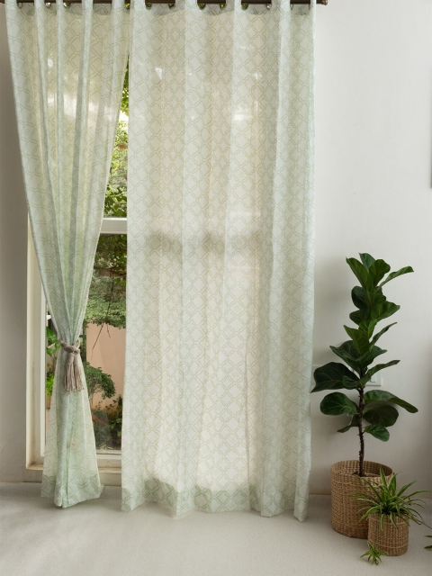 

The Yellow Dwelling Green Geometric Sheer Door Curtains