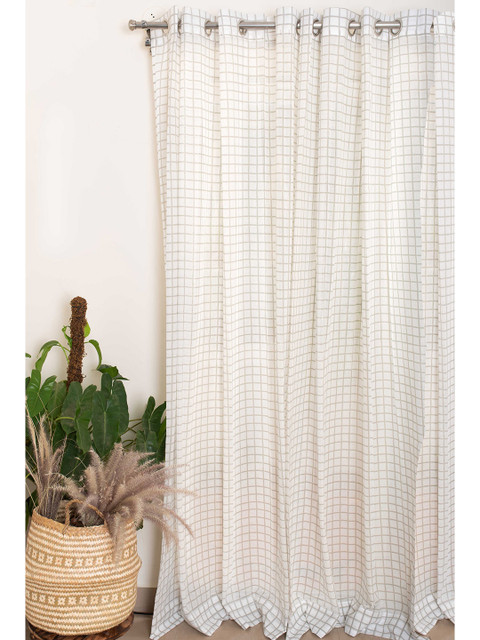

The Yellow Dwelling Grey & White Cotton Checks Sheer Door Curtain