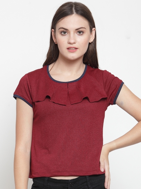 

armure Maroon Ruffles Crepe Crop Top