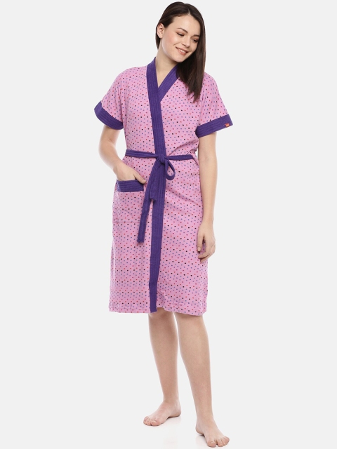 

GOLDSTROMS Women Pink & Purple Printed Bath Robe