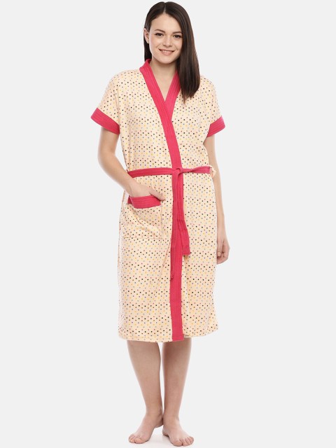 

GOLDSTROMS Women Peach-Coloured & Red Printed Bath Robe