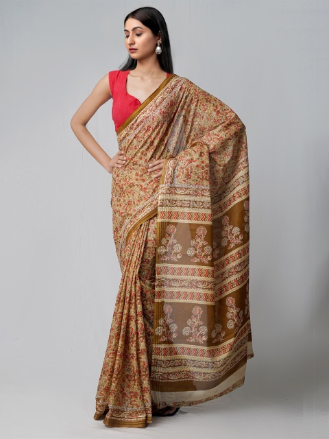 

Unnati Silks Brown & Red Ethnic Motifs Pure Cotton Kovai Saree