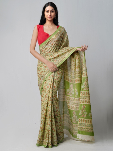 

Unnati Silks Green & Orange Ethnic Motifs Pure Cotton Kovai Saree