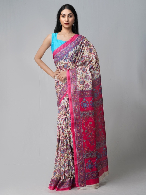 

Unnati Silks Cream-Coloured Printed Pure Handloom Sustainable Krisha Cotton Saree