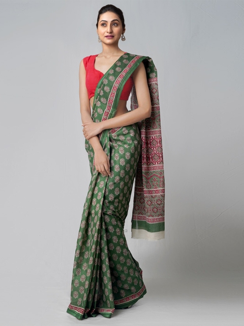 

Unnati Silks Green & Red Floral Pure Cotton Kovai Saree