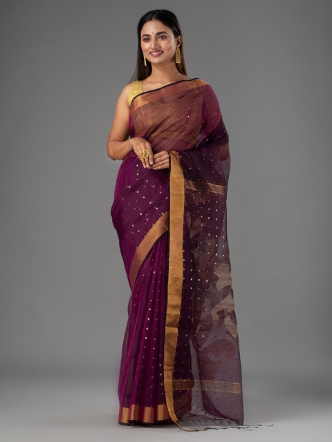 

Mitera Purple & White Zari Pure Silk Saree