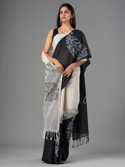 

Mitera Off White & Black Ethnic Motifs Pure Cotton Saree