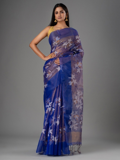 

Mitera Blue Woven Design Pure Silk Saree