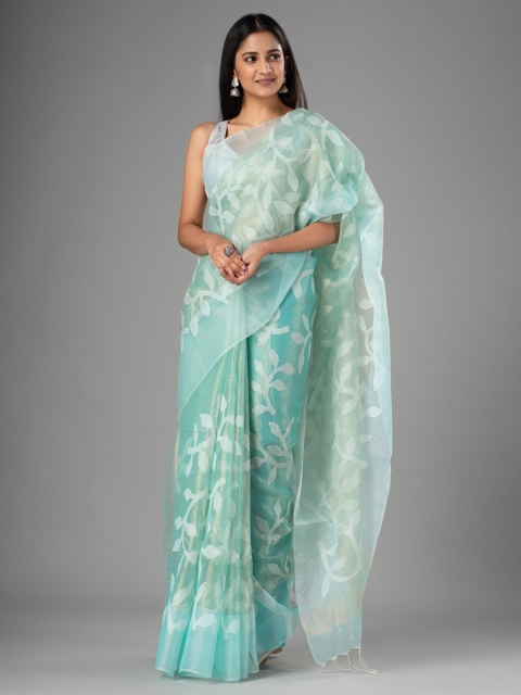 

Mitera Sea Green & White Floral Pure Silk Saree