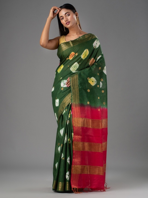 

Mitera Green & Magenta Bandhani Silk Cotton Bhagalpuri Saree
