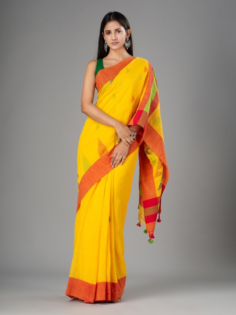 

Mitera Yellow & Red Ethnic Motifs Pure Cotton Saree
