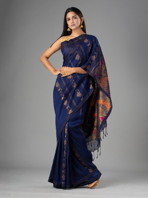 

Mitera Blue Woven Design Pure Linen Saree