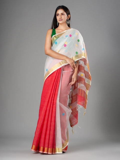 

Mitera White & Gold-Toned Woven Design Zari Pure Silk Saree