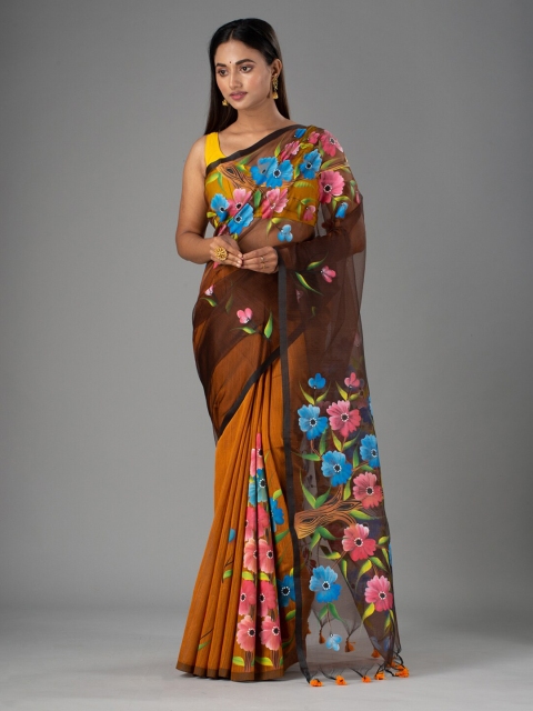

Mitera Rust & Blue Floral Silk Cotton Saree