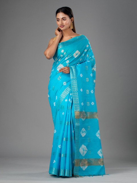 

Mitera Blue & White Woven Design Zari Silk Cotton Bhagalpuri Saree