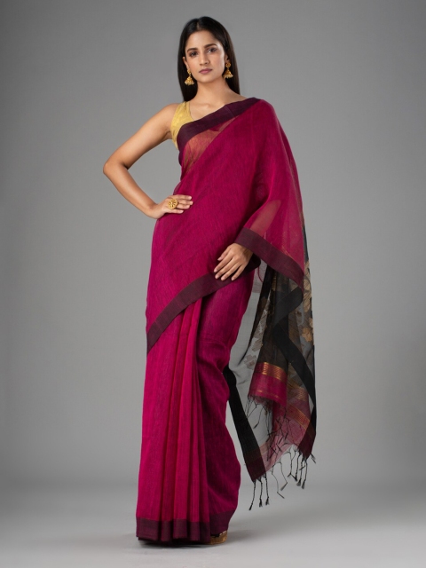 

Mitera Pink & Black Silk Blend Jamdani Saree