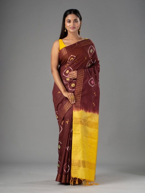 

Mitera Magenta & Yellow Batik Zari Silk Cotton Bhagalpuri Saree