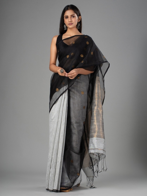 

Mitera Black & Gold-Toned Pure Silk Saree