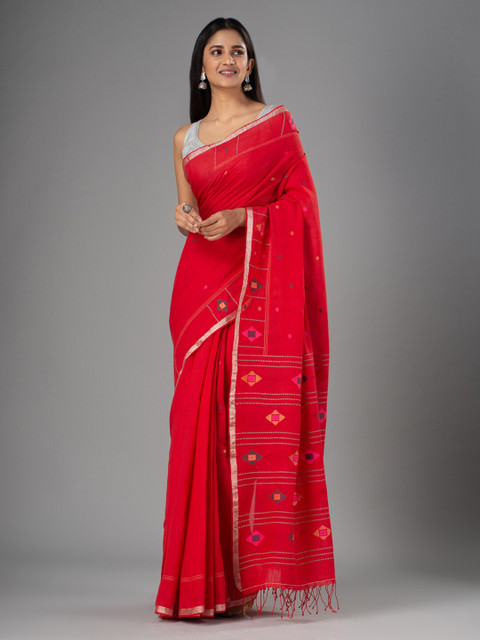 

Mitera Red & Pink Woven Design Pure Cotton Saree