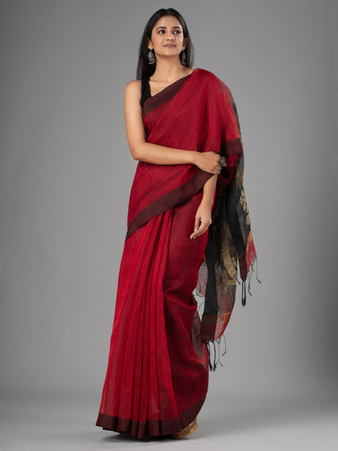 

Mitera Magenta & Black Woven Design Silk Blend Saree
