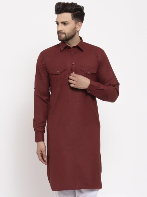 

Jompers Men Maroon Cotton Solid Pathani Kurta