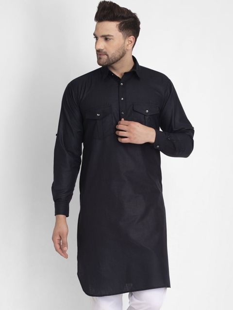 

Jompers Men Black Cotton Solid Pathani Kurta