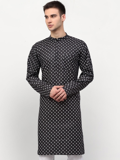 

Jompers Men Black & White Ethnic Motifs Print Kurta