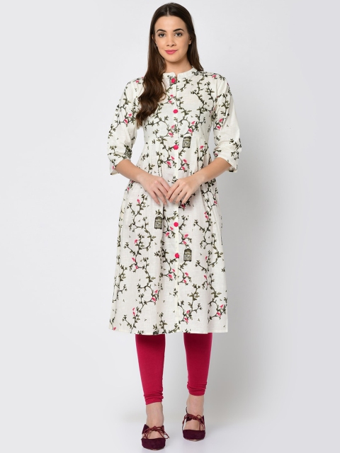 

TRUNDZ Women White & Green Floral Printed Floral Kurta