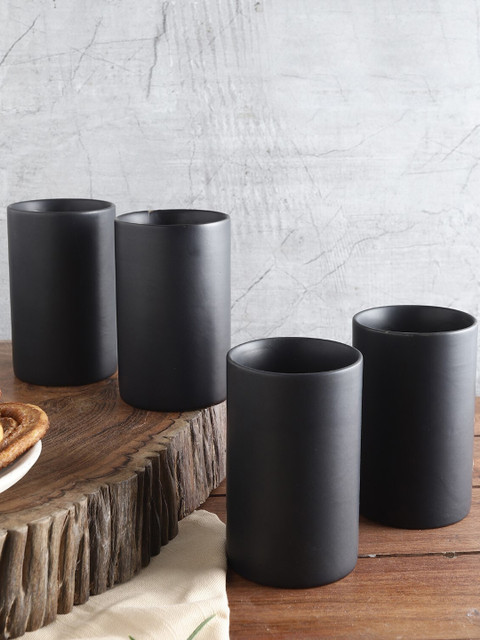 

The Decor Mart Set Of 4 Black Solid Ceramic Glasses