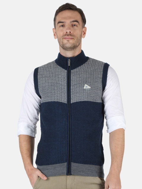 

Monte Carlo Men Navy Blue & Grey Ribbed Cardigan