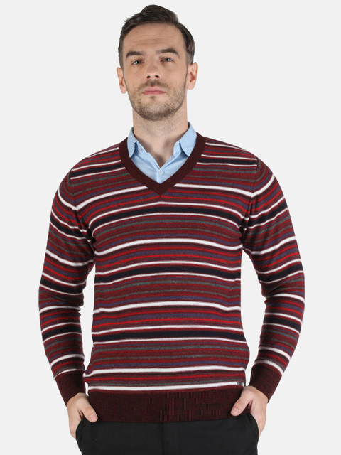 

Monte Carlo Men Maroon & White Striped Pullover