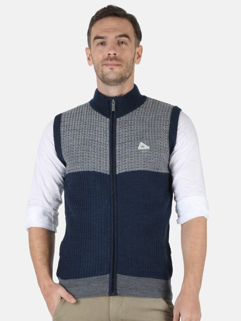

Monte Carlo Men Navy Blue Ribbed Pullover with Zip Detail