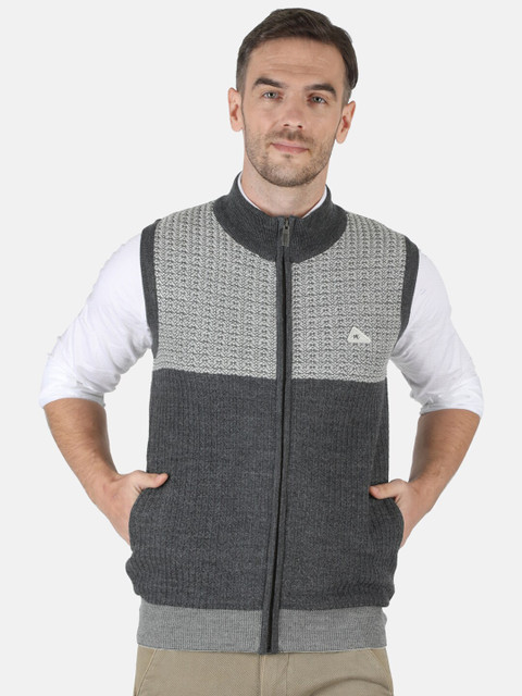 

Monte Carlo Men Grey Colourblocked Wool Front-Open with Zip Detail