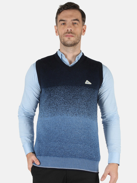 

Monte Carlo Men Blue & Navy Blue Colourblocked Woolen Sweater Vest