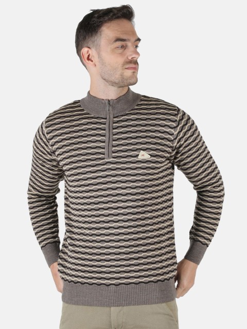 

Monte Carlo Men Brown & Off White Striped Woolen Pullover