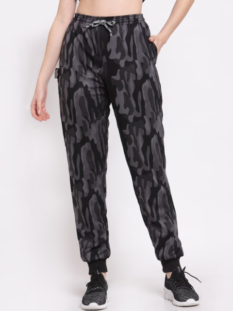 

KLOTTHE Women Grey & Black Camouflage Printed Rapid-Dry Joggers