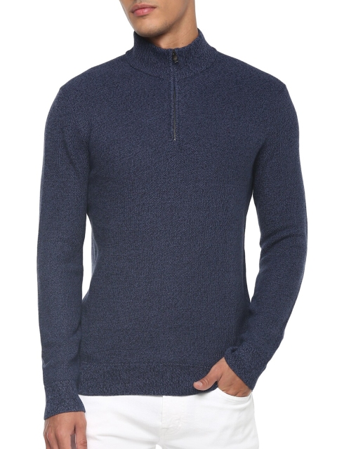 

HACKETT LONDON Men Navy Blue Half Zipper Detail Pullover