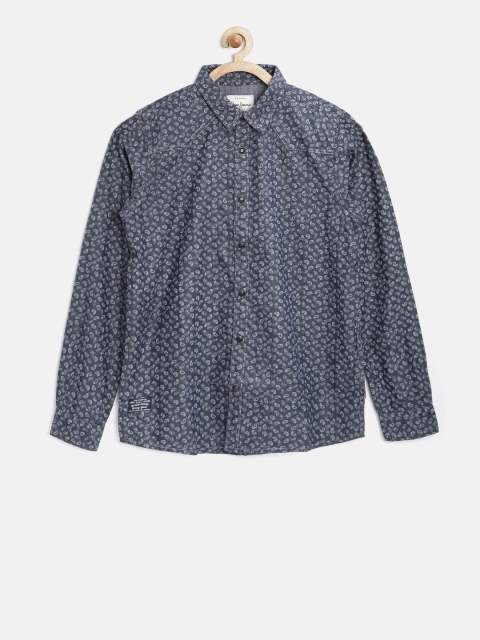 

Pepe Jeans Boys Navy Semi Fit Printed Chambray Shirt, Navy blue