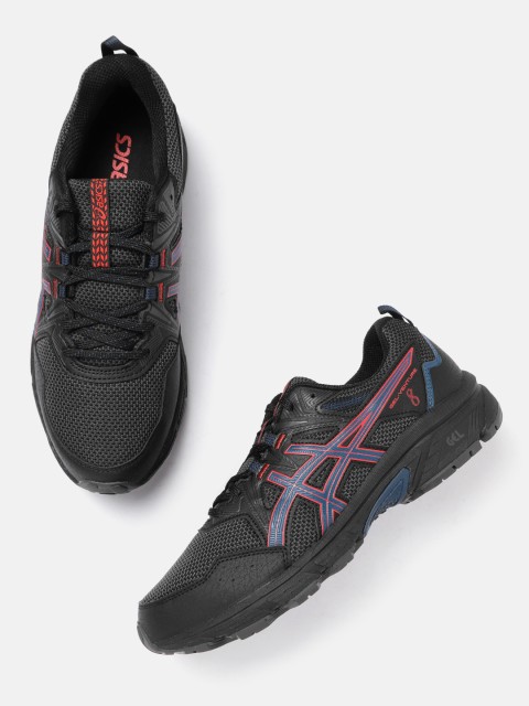 

ASICS Men Black & Charcoal Grey Woven Design Gel-Venture 8 Trail Running Shoes