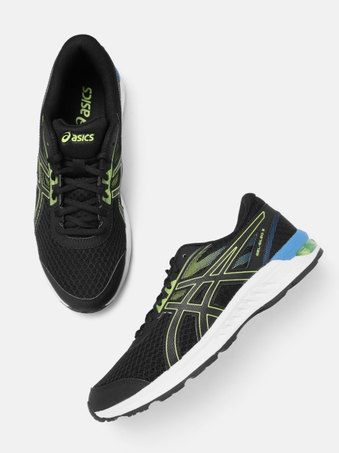 

ASICS Men Black & Fluorescent Green Woven Design Gel Sileo 3 Running Shoes