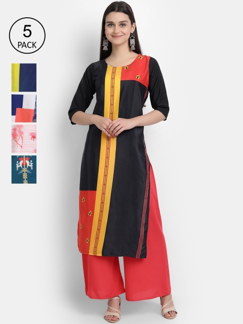 

1 Stop Fashion Women Set of 5 Printed Crepe Kurta, Multi