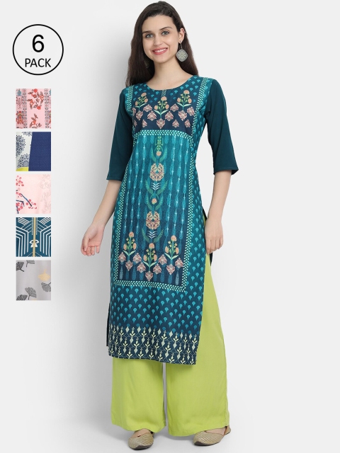 

1 Stop Fashion Women Set of 5 Printed Crepe Kurta, Multi