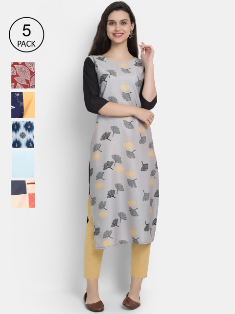 

1 Stop Fashion Women Set of 5 Printed Crepe Kurta, Multi