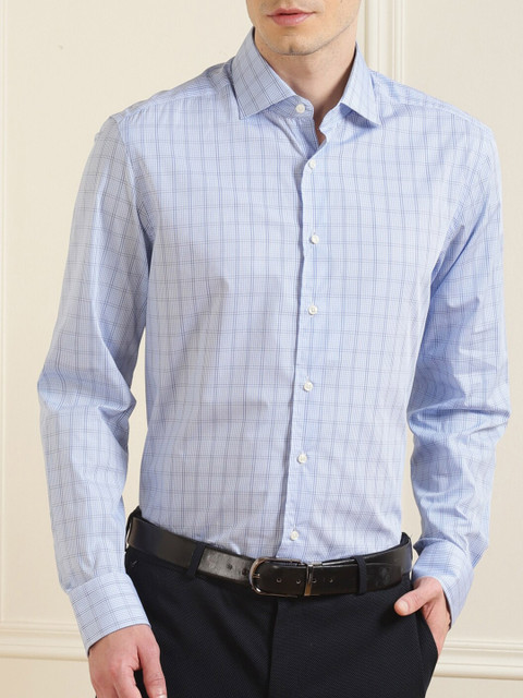 

HACKETT LONDON Men Blue Cotton Comfort Checked Formal Shirt