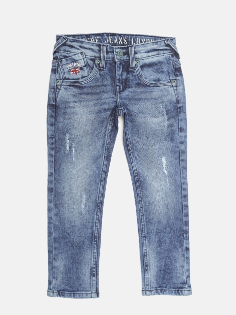 

Pepe Jeans Boys Blue Cashed Fit Mid-Rise Low Distress Jeans